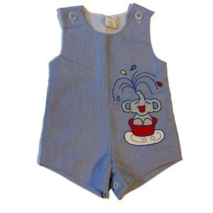 Vintage Shortalls Elephant Embroidered Romper Birthday Outfit Size 12 months